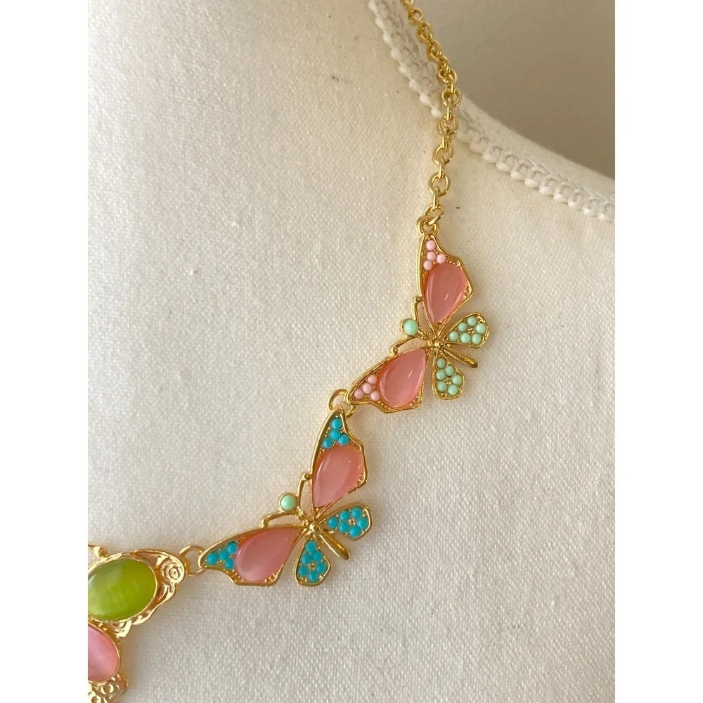Natasha Butterfly Collar Necklace Pastel Enamel Cabochon Fairy Spring Whimsical - Picture 9 of 9